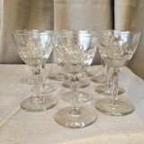 Suite of 11 glasses on foot for the drop liqueur in glass cisele