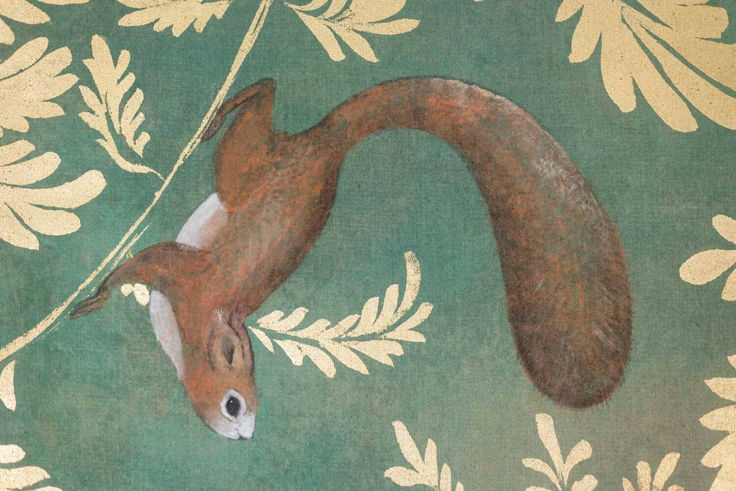 Painted canvas depicting squirrels. Contemporary.