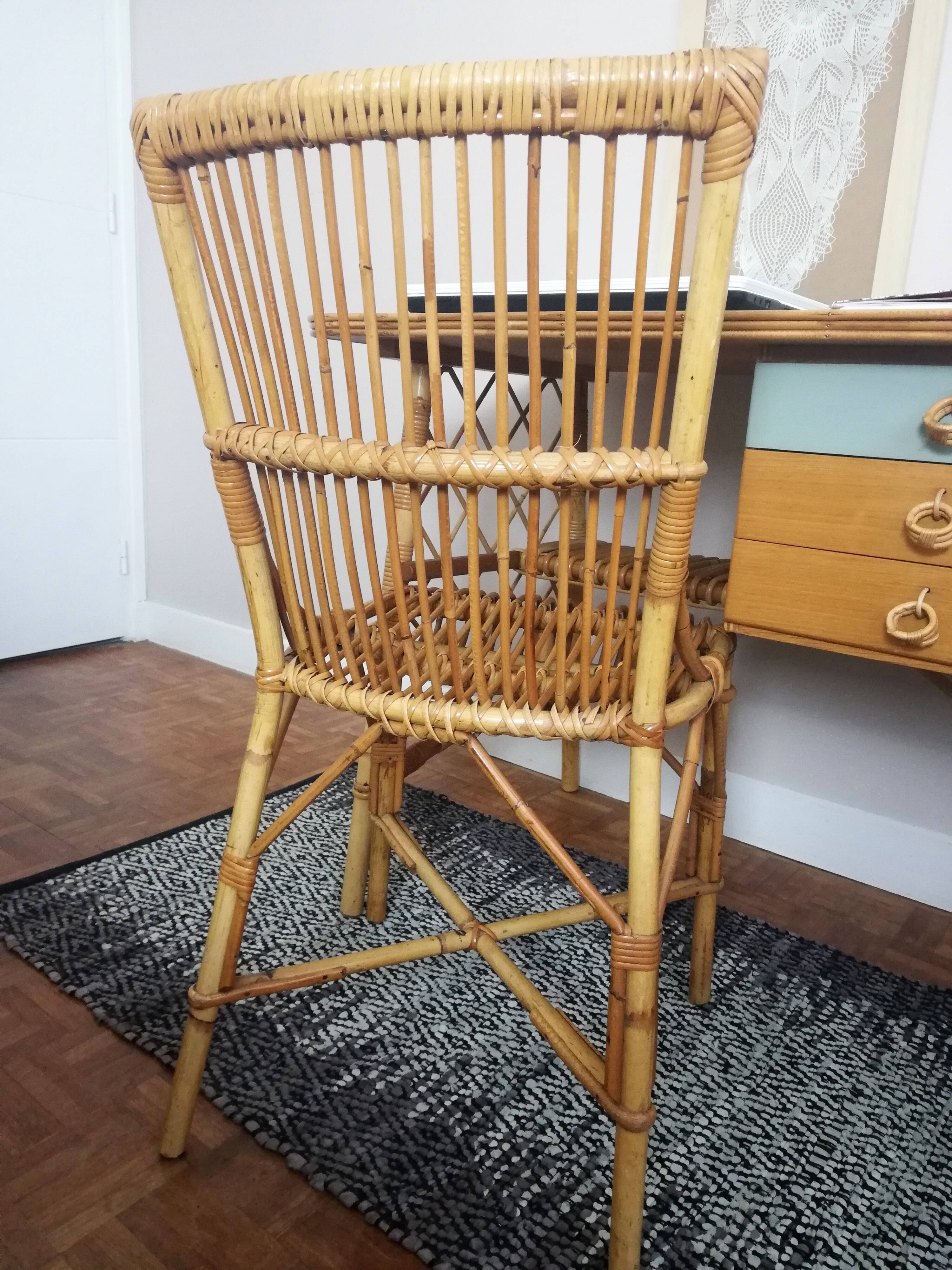 Louis Sognot desk and his rattan chair