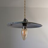 Industrial hanging lamp in green enamelled sheet metal