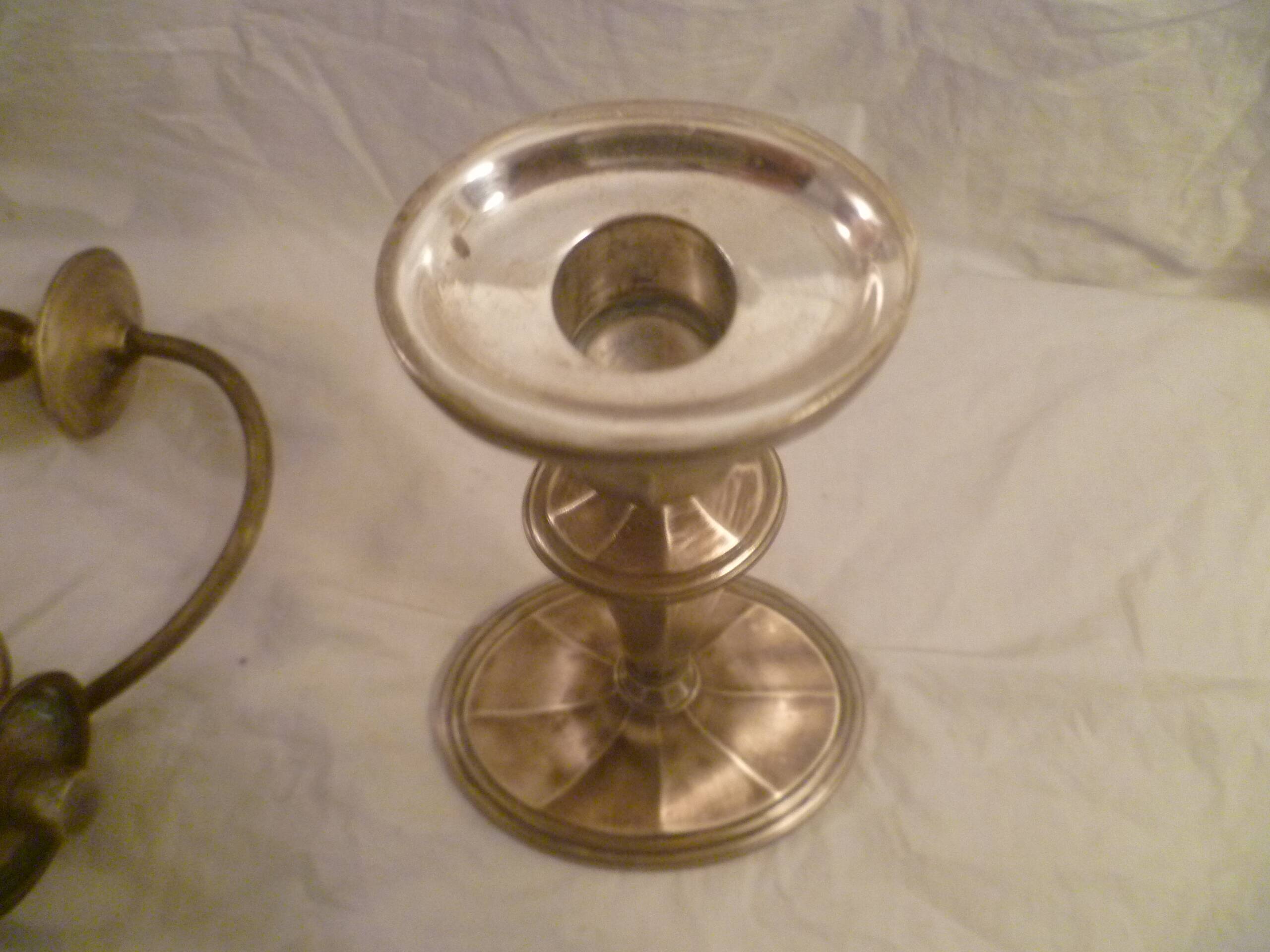 Large 3-light candlestick / candle holder in silver met. classic style