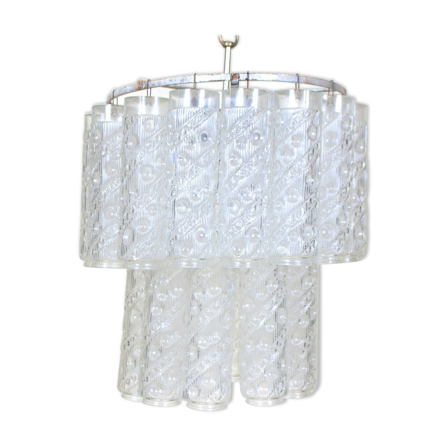 Metal chandelier and molded glass from the middle of the twentieth century