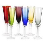 Set of 6 flutes Colorful glass champagne flutes.