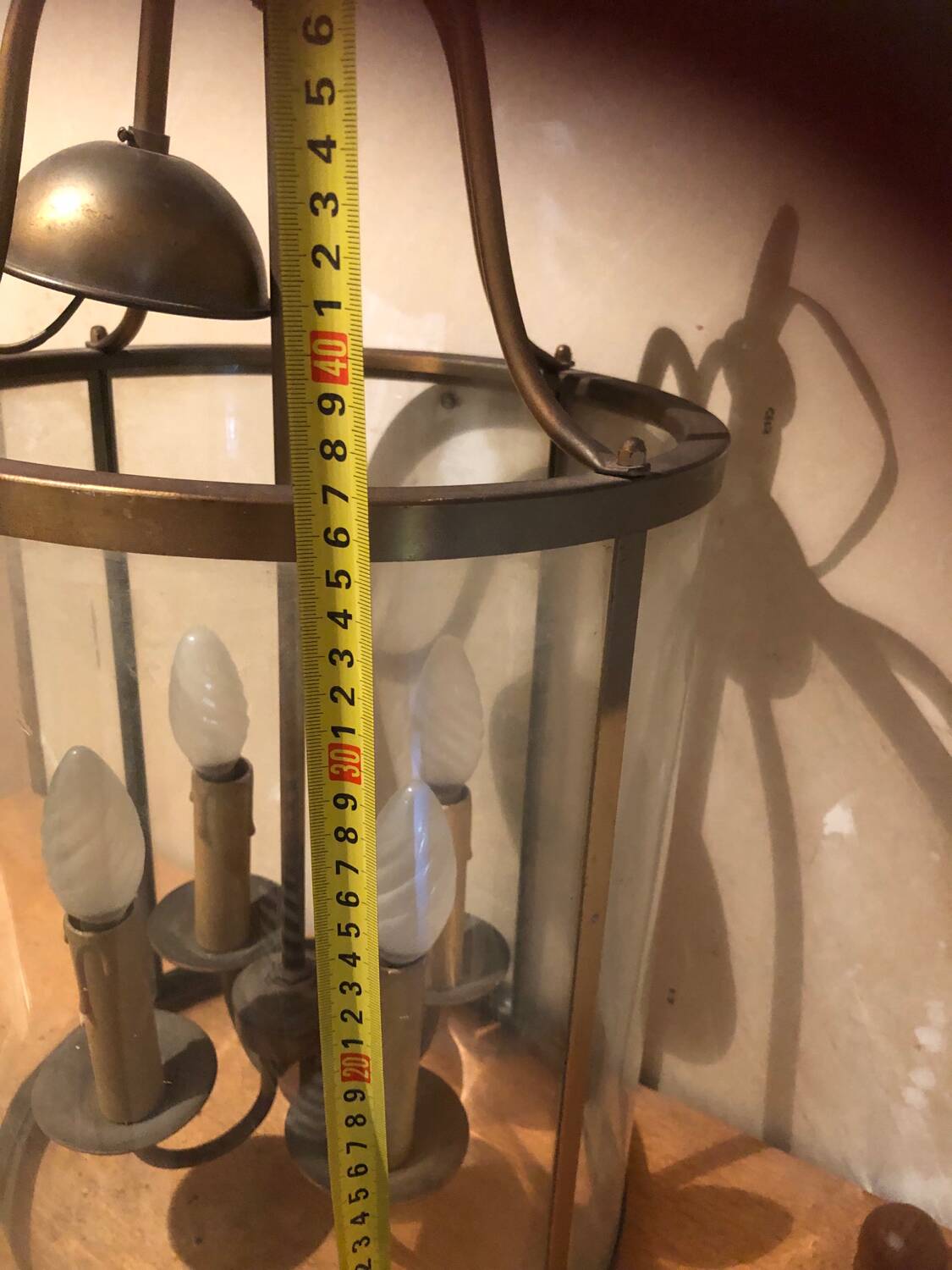 Large round lantern pendant in brass and glass