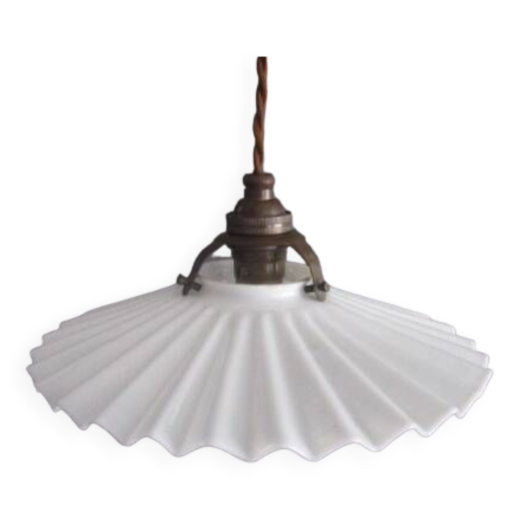 Old pendant light in pleated white opaline