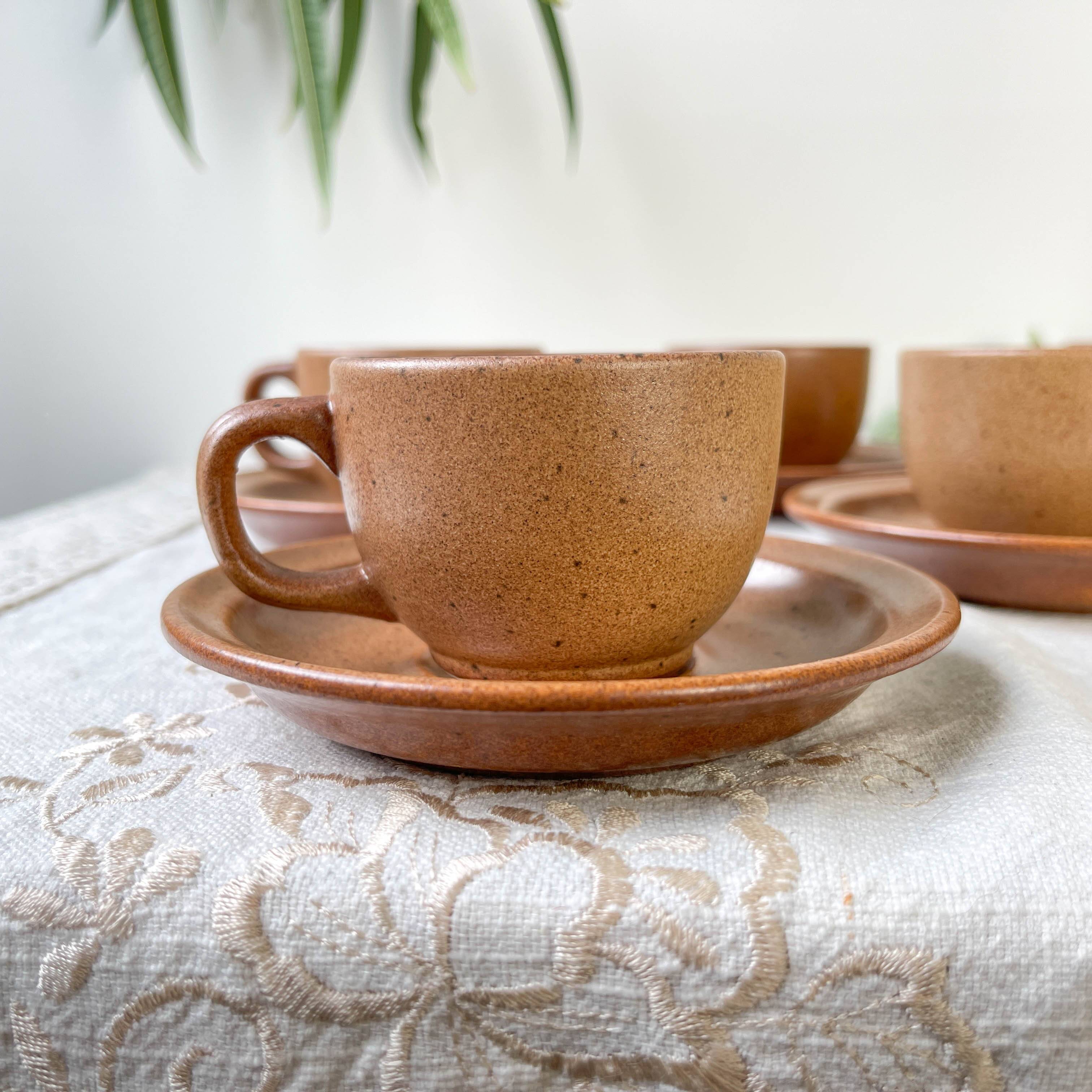 Vintage speckled stoneware coffee set Sarreguemines France from the 1950s