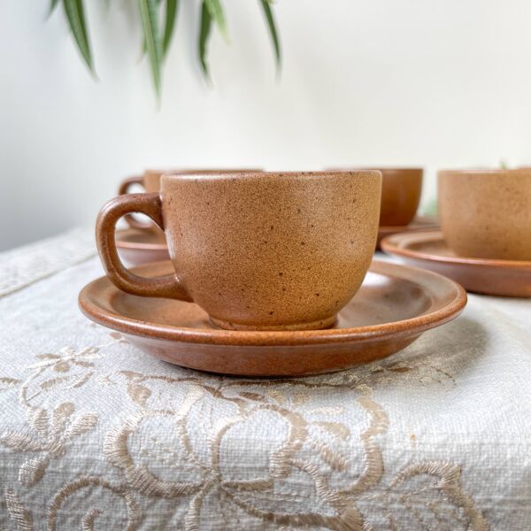 Service à café vintage en grès moucheté Sarreguemines France des années 195