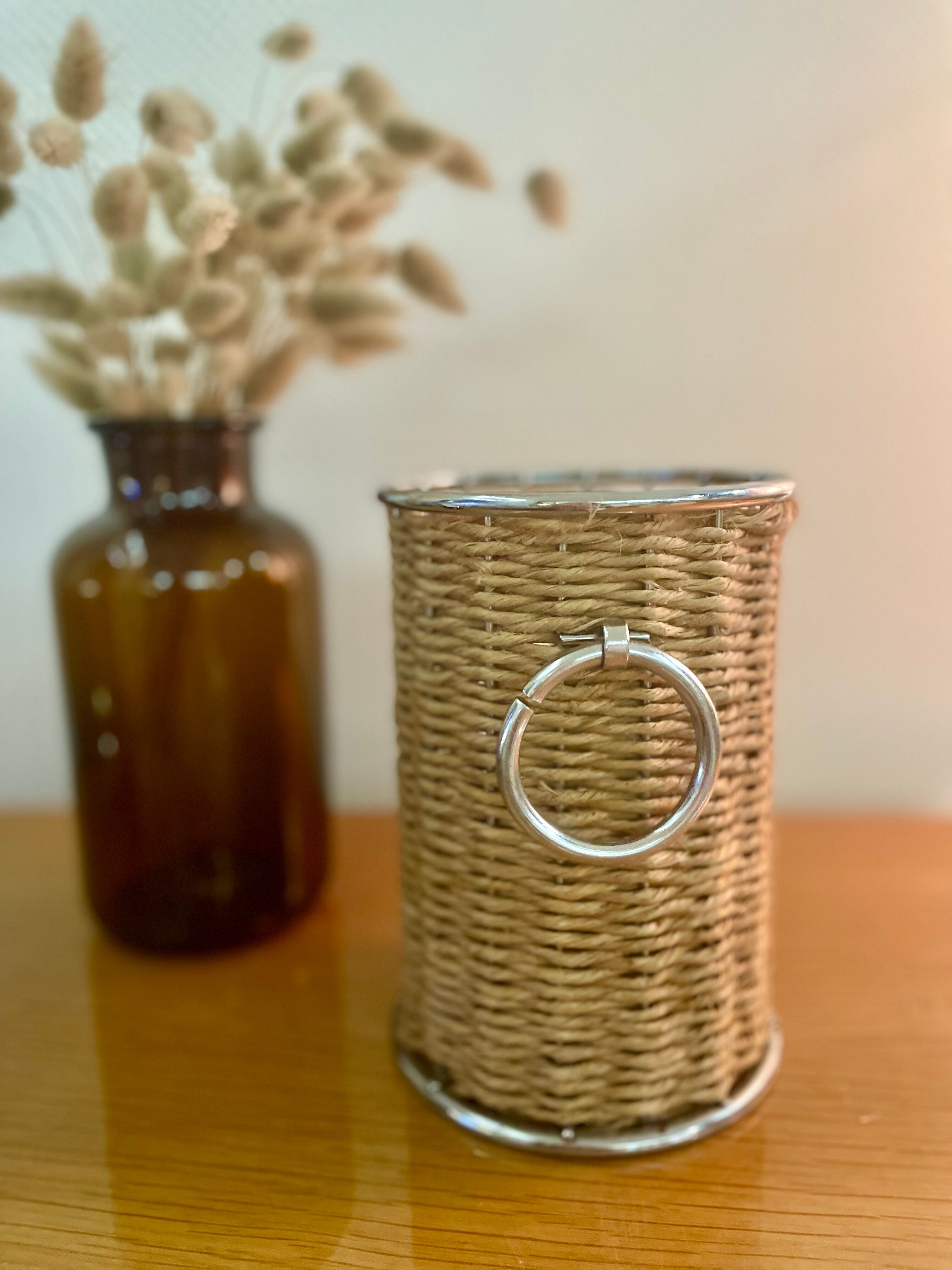 Range bottle in rattan and vintage metal