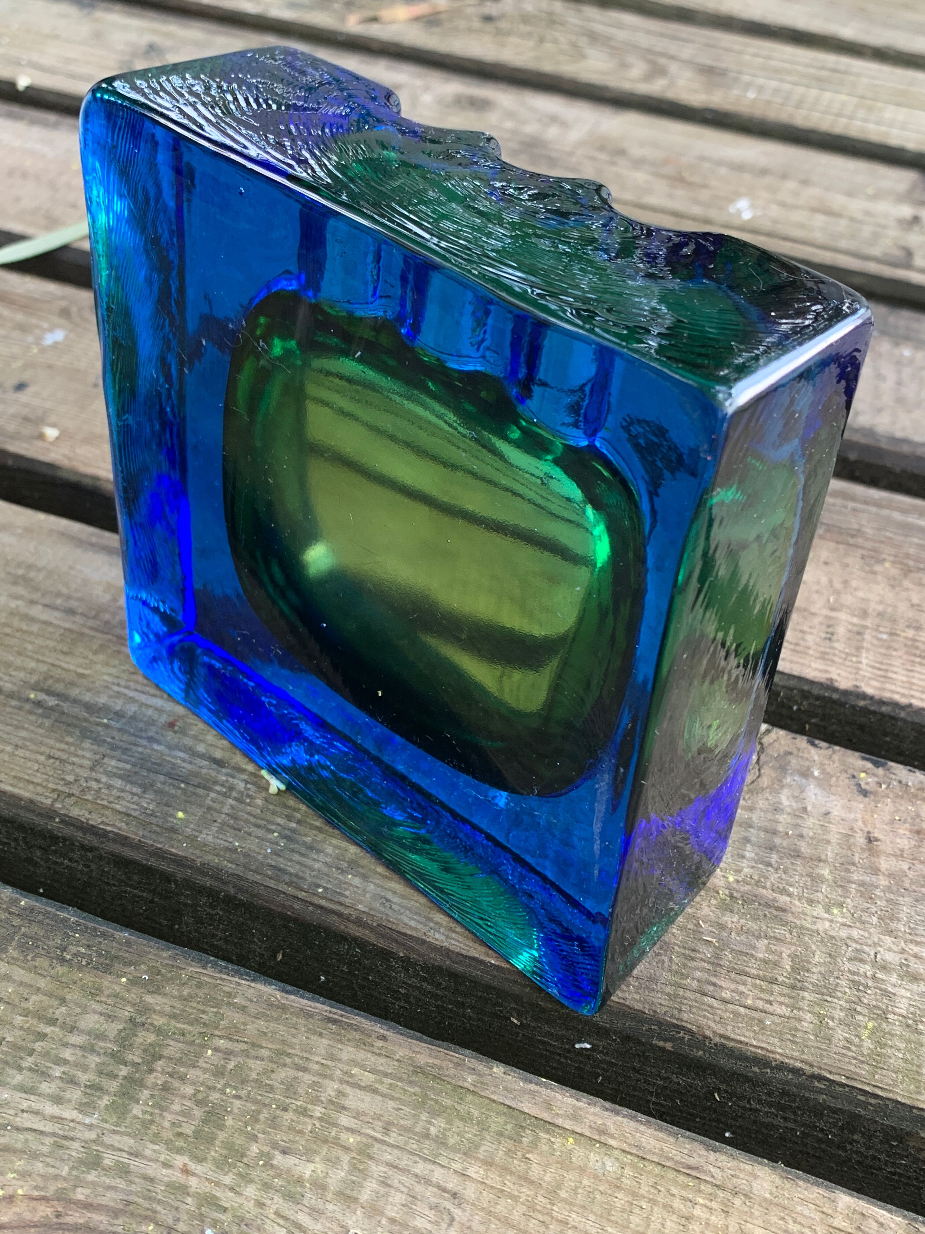 Square blue glass ashtray