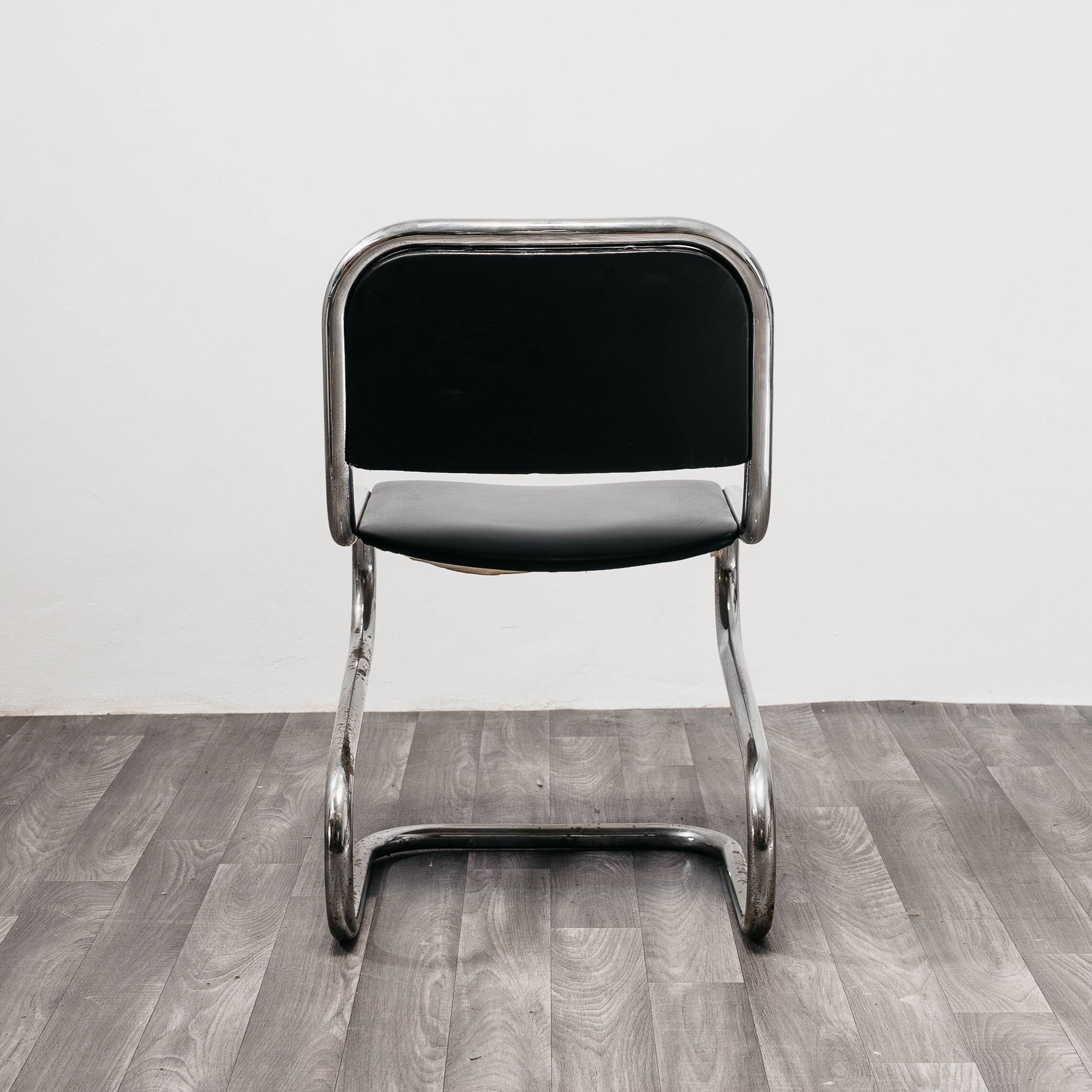 Set of 4 chrome steel rocking chairs, vintage modern 80s design.