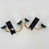 Pair of vintage Maison Arlus wall lights from the 1950s in brass, glass globe.