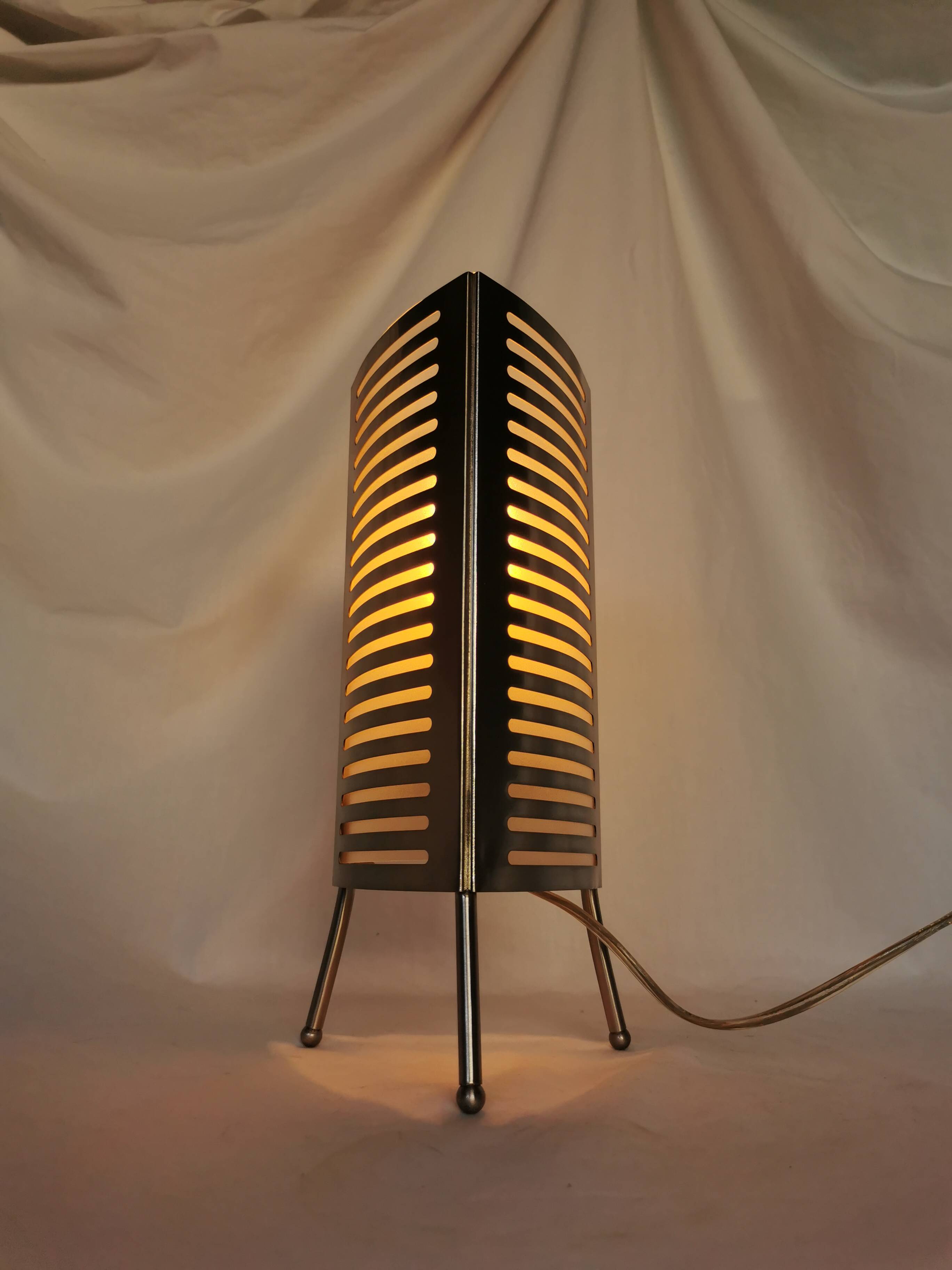 Openwork stainless steel table lamp, Sweden, 1990