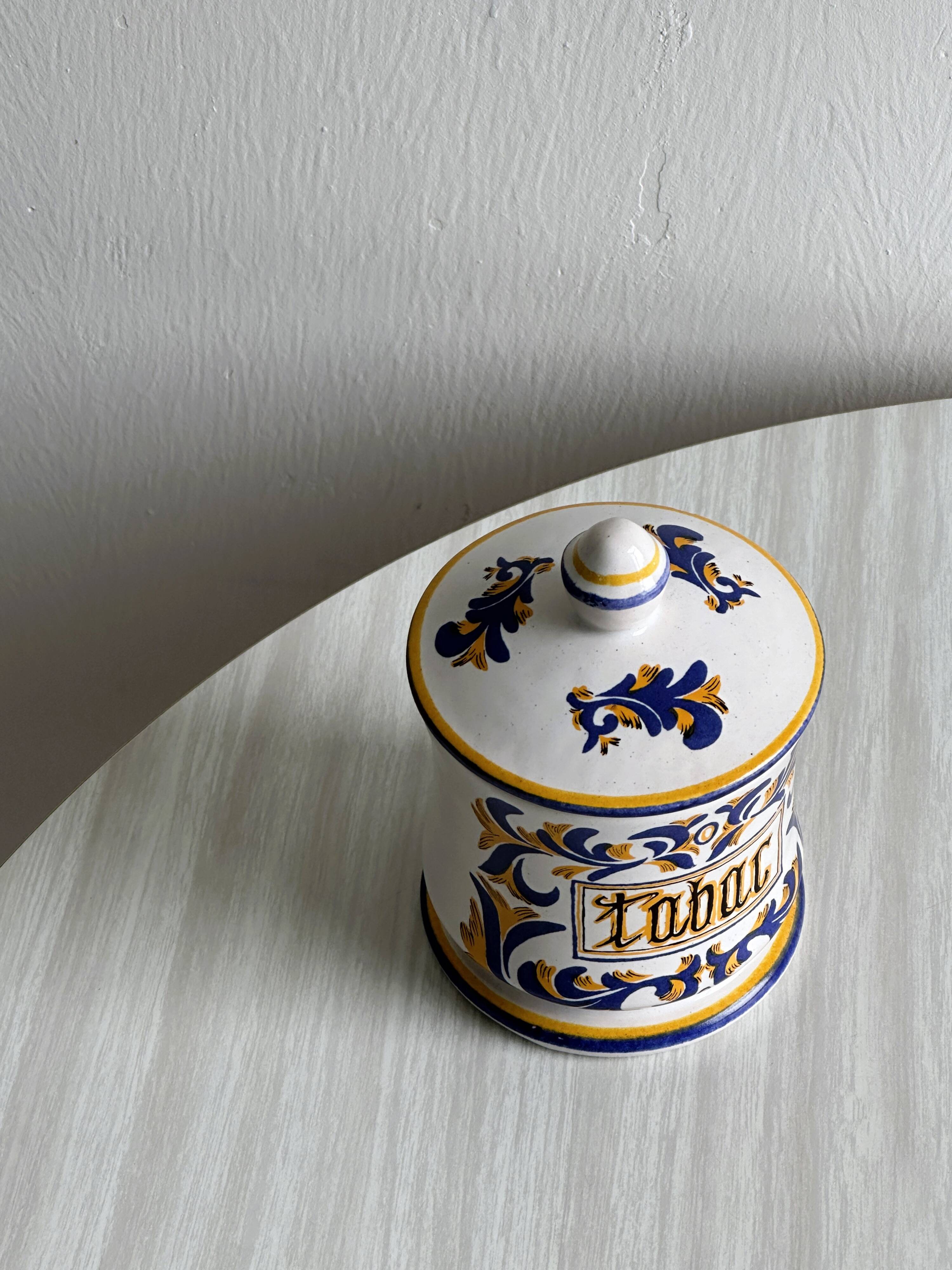 Hand-painted tobacco jar.