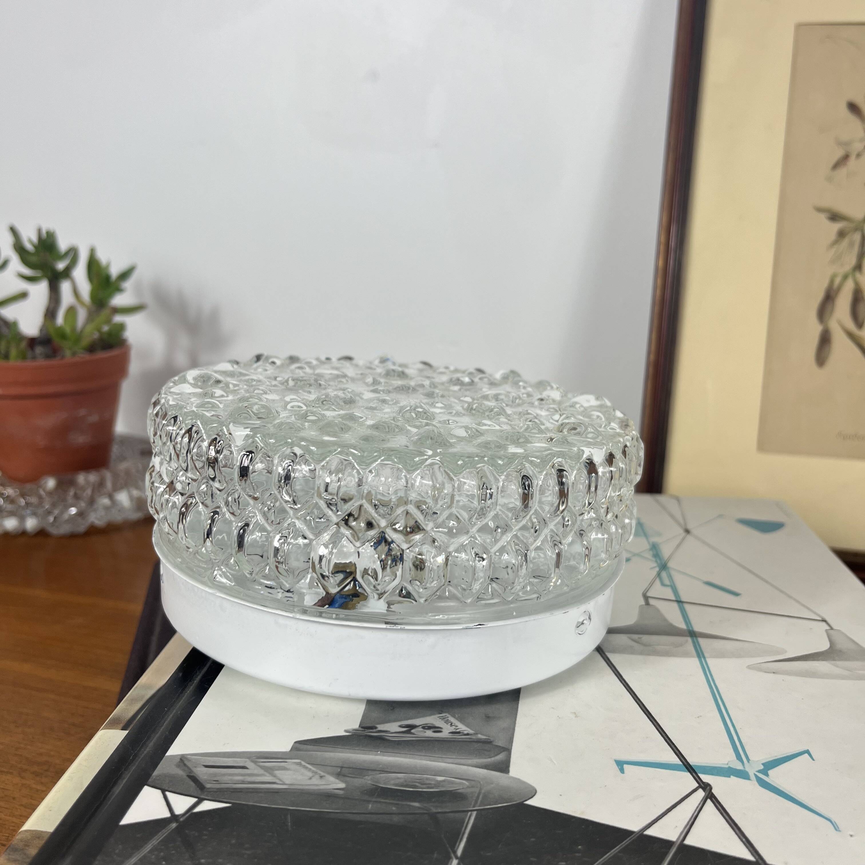 Small round wall lamp ceiling light in glass vintage diamond point