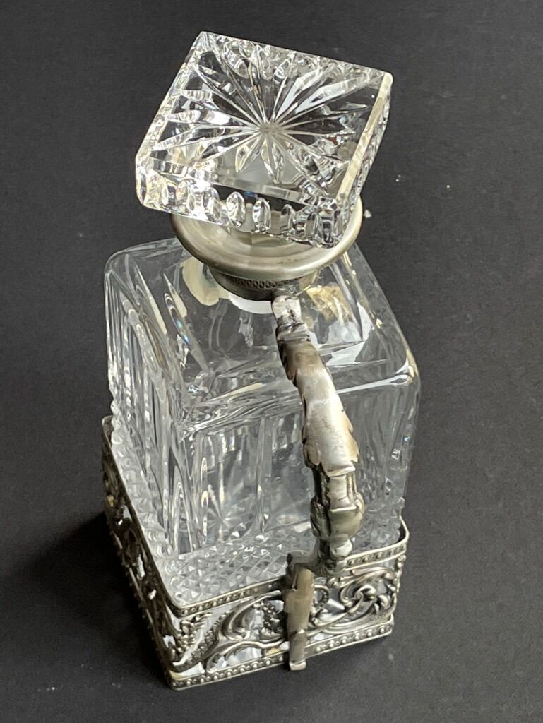 Decanter with handle frame Crystal factory A H (Western Germany)