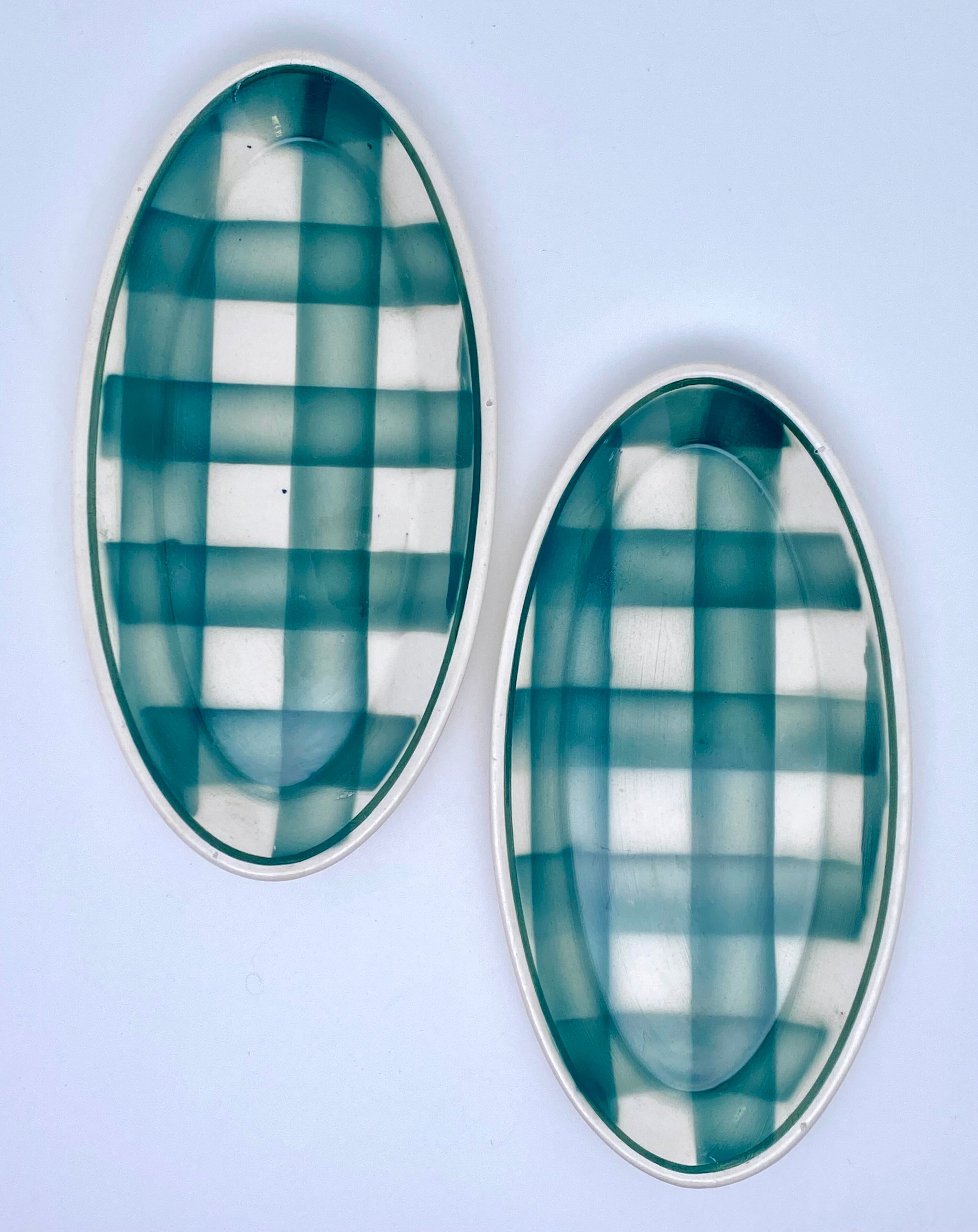 Vintage beige and green checkered service