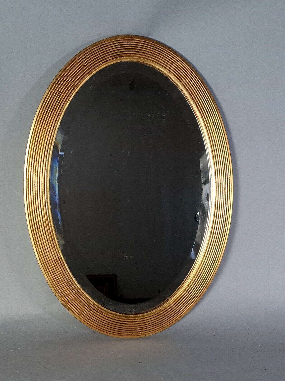 Old beveled oval mirror frame wood stucco gilding gold leaf 52x37 cm SB156