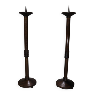 A pair of modernist wooden church candle holders, 1945-1960