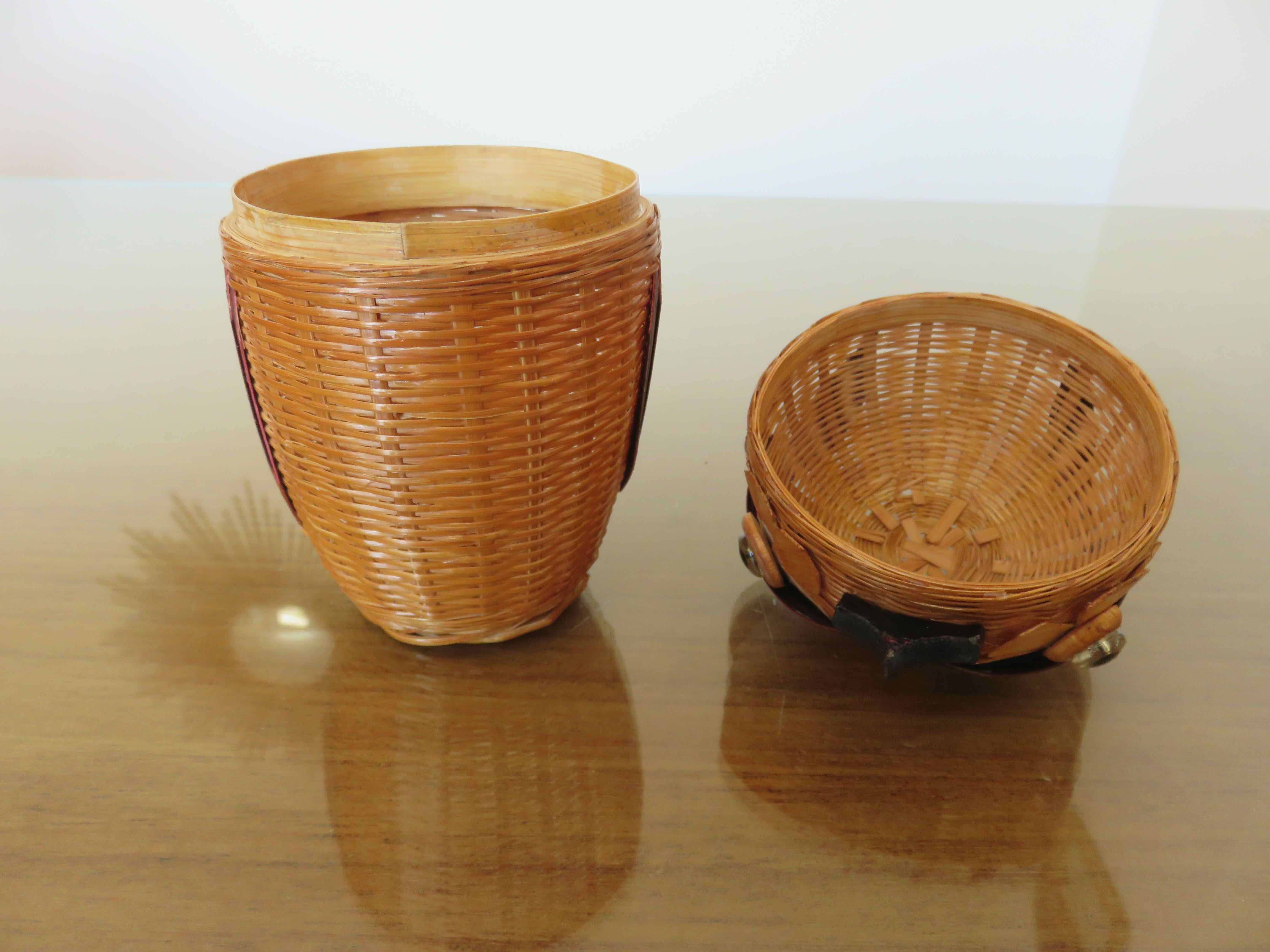 Set of 3 boxes "owl" bamboo 70s