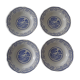 4 Hollow plates faience old Digoin Sarreguemines flowers and countryside blue décor Bernadette