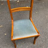 Chaise de bureau bois massif blond et tissu bleu Louis Philippe