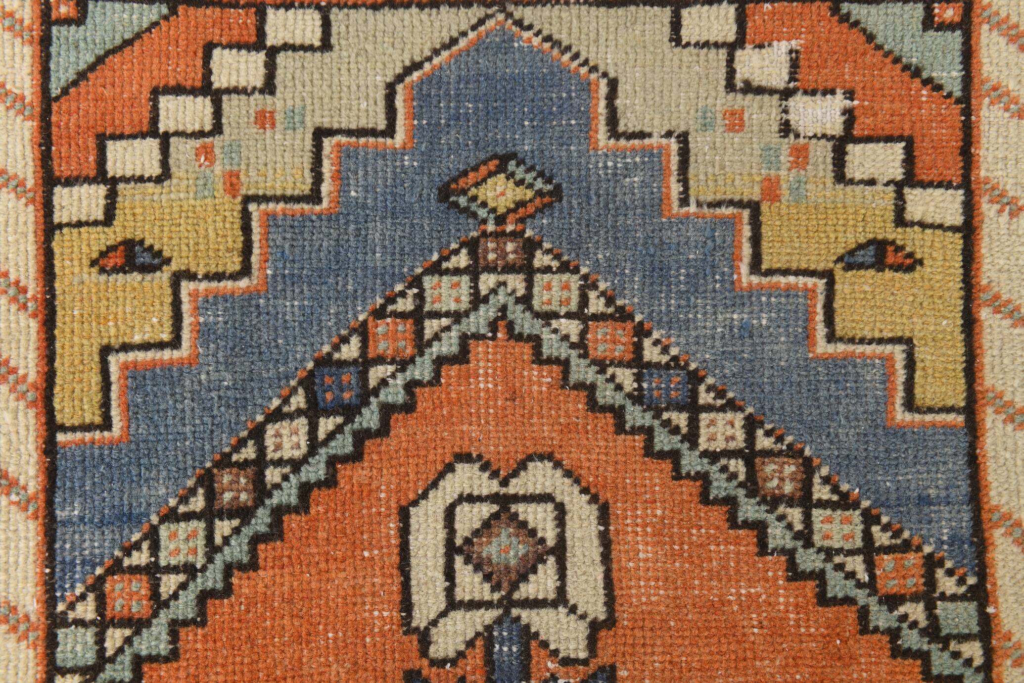 3x10 Orange Blue Handmade Geometric Vintage Runner Rug, 85x304Cm