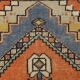Tapis de couloir vintage fait main à décor géométrique orange et bleu
