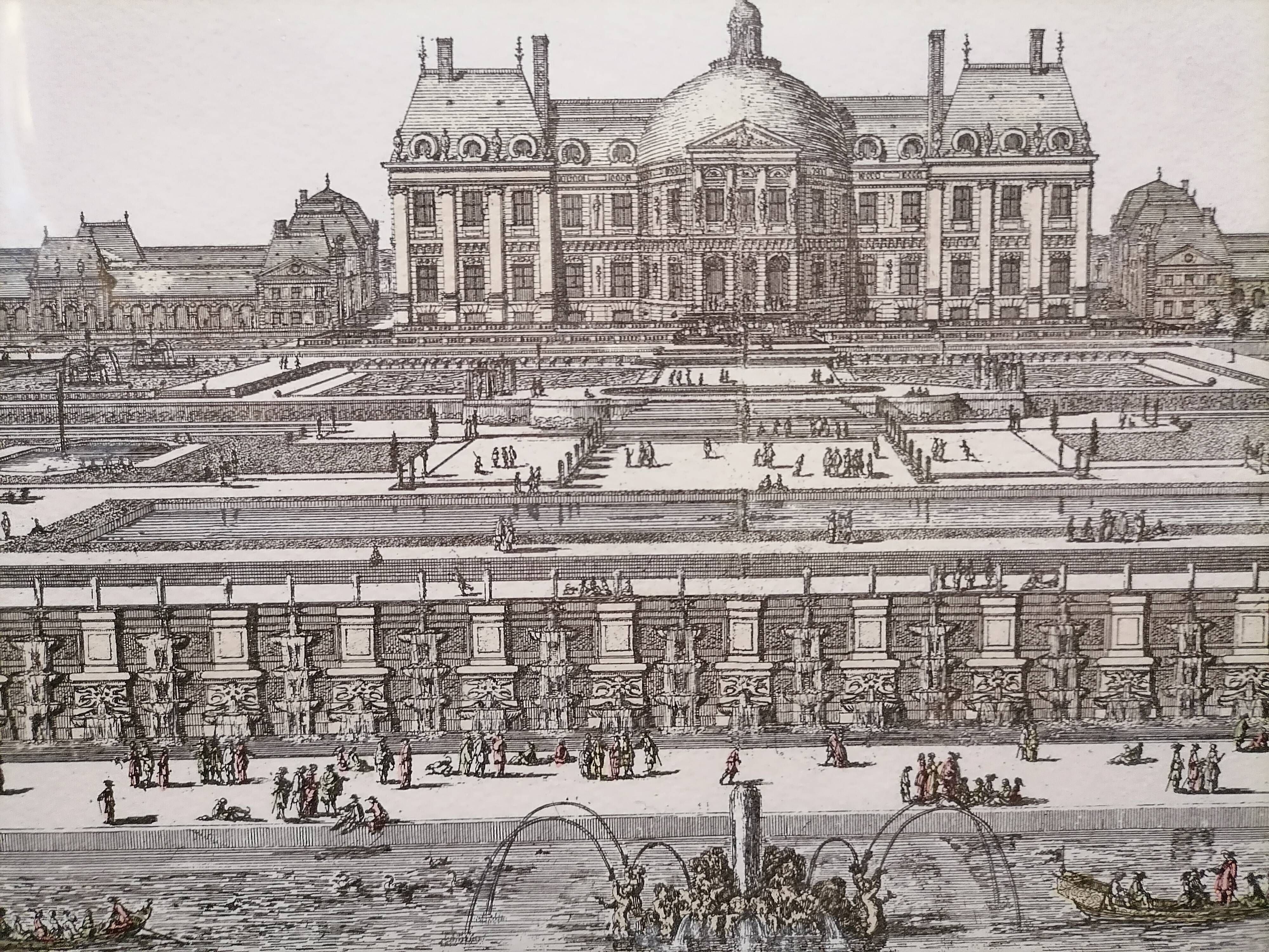 Gravure ancienne architecture et jardin