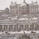 Gravure ancienne architecture et jardin