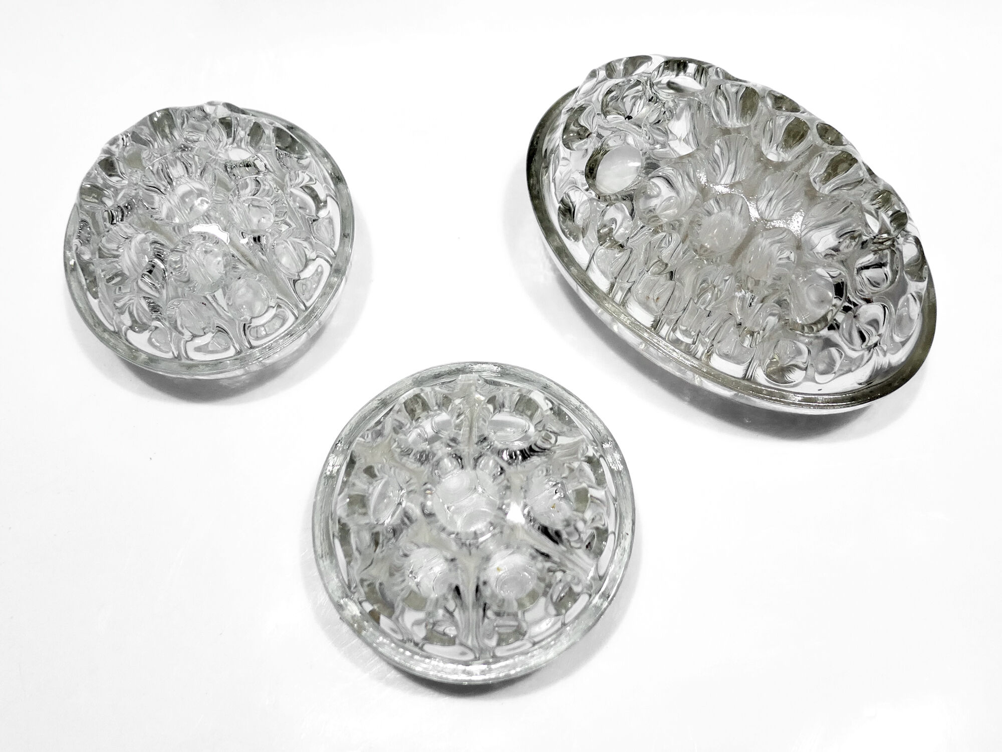 Three Glass Flower Picnics by VMC Reims 60s-70s