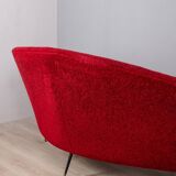 Large 1950s vintage curved sofa in red velvet italian design