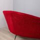 Large 1950s vintage curved sofa in red velvet italian design