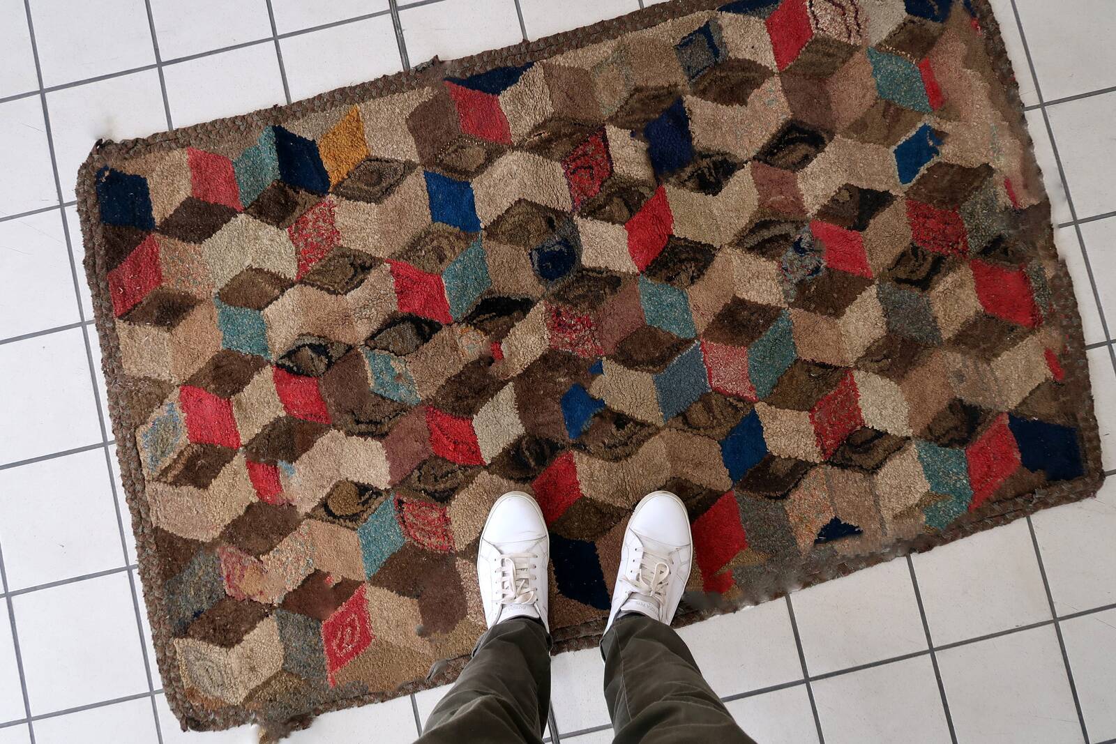 Tapis ancien fait main American Hooked 97cm x 154cm - 1C991