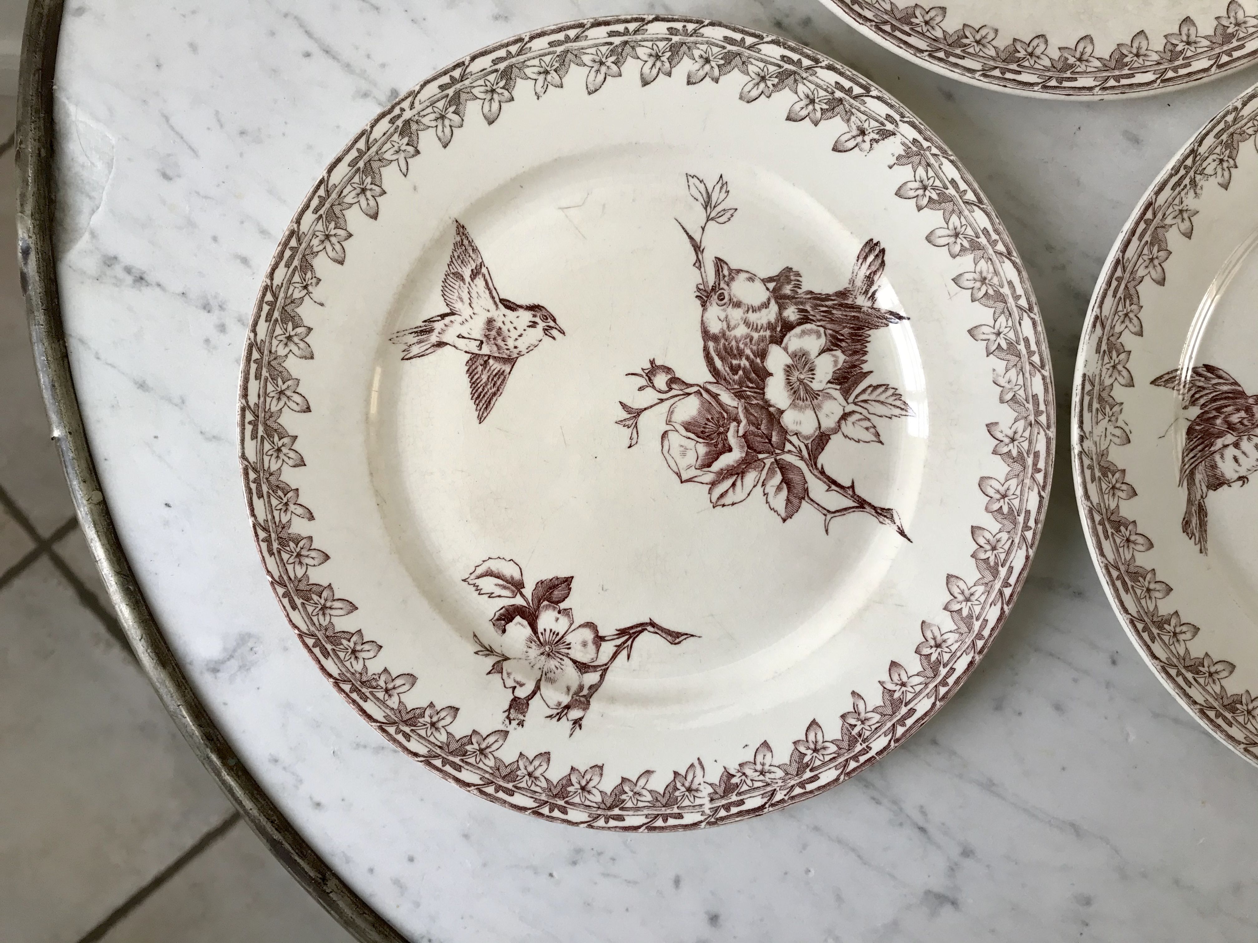 Trio of dessert plates Terre de Fer, faience digoin Sarreguemines, Buffon model