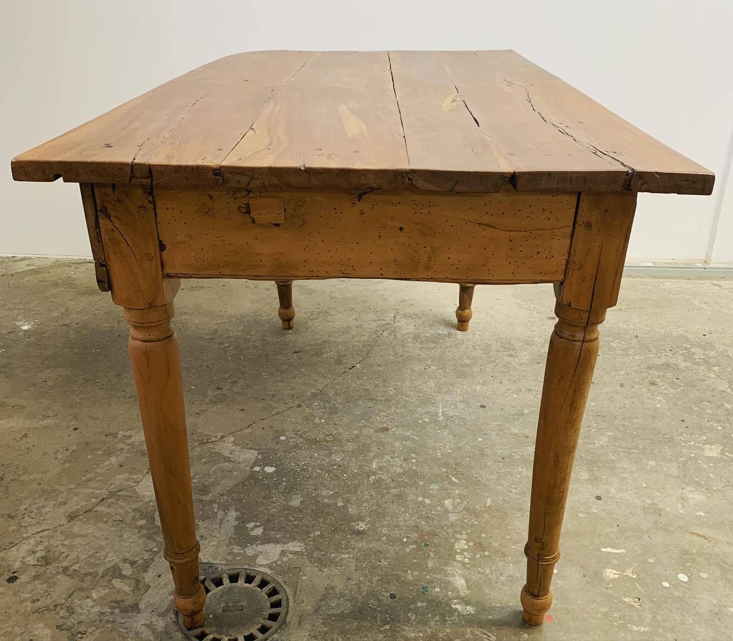 Old walnut farm table with pulls