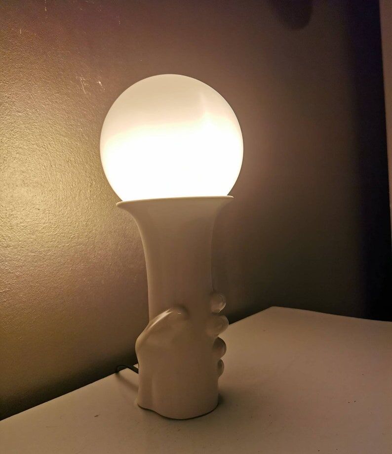 Vintage ceramic lamp with glass ball, 80s