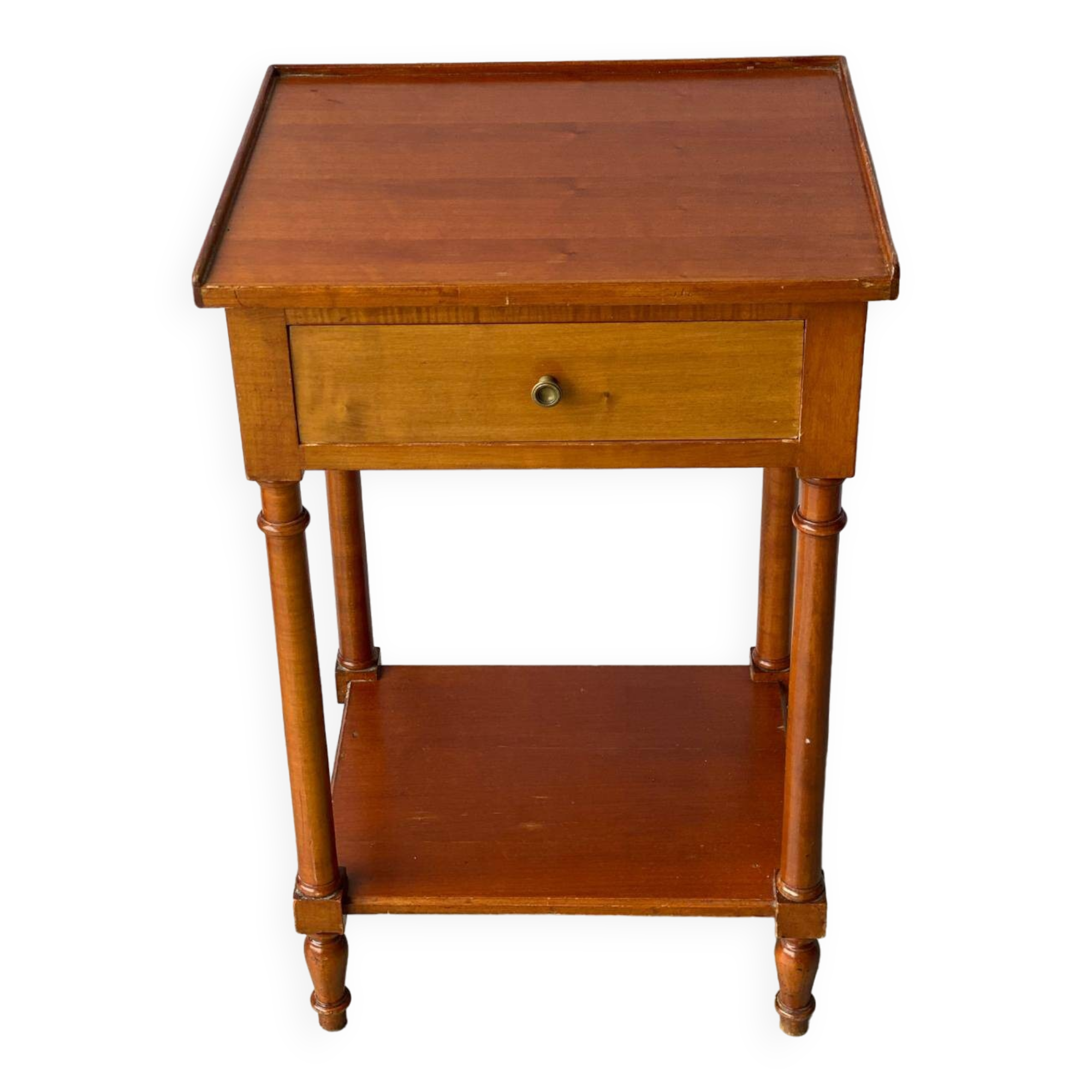 Vintage solid wood pedestal table with niche and drawer