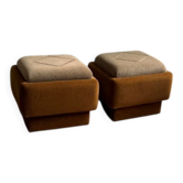 Ottomans Mid-Century Modern en marron et beige, années 1950, ensemble de 2