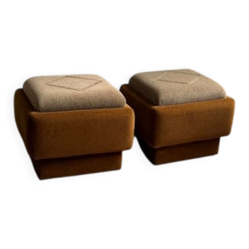 Ottomans Mid-Century Modern en marron et beige, années 1950, ensemble de 2