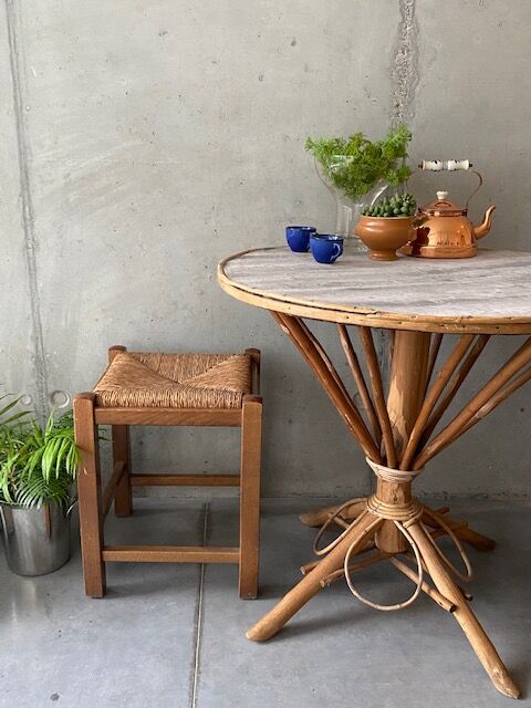 Wooden and straw stool