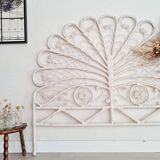Peacock headboard in white rattan