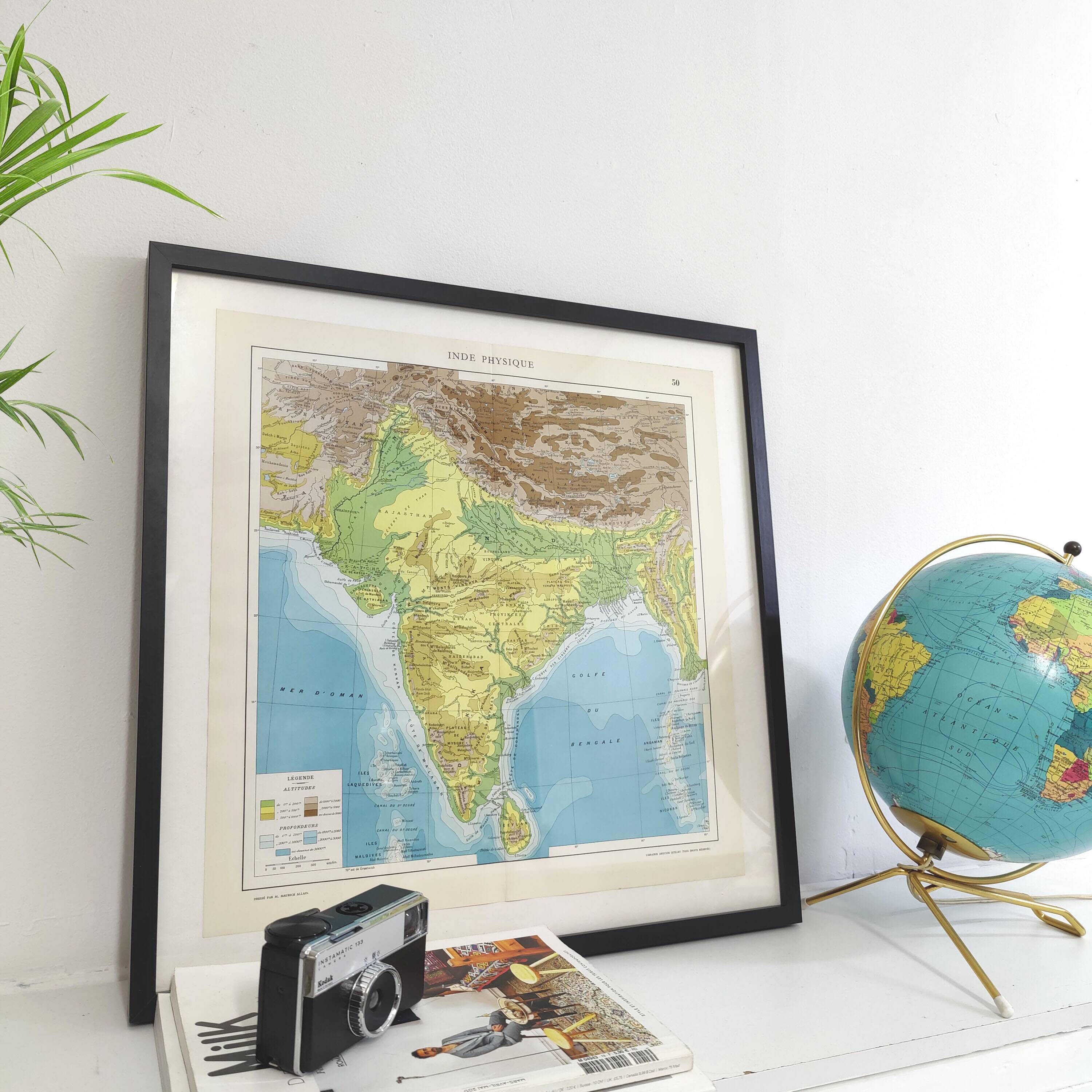 Vintage India map 43x43cm from 1950