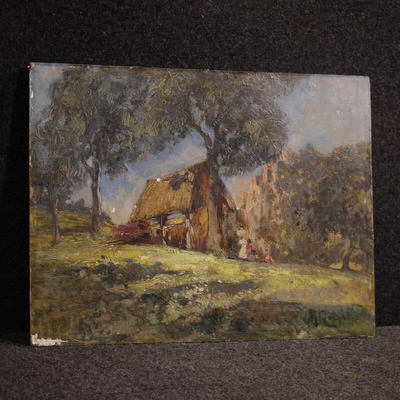 20th century Italian artwork, a countryside view with figures