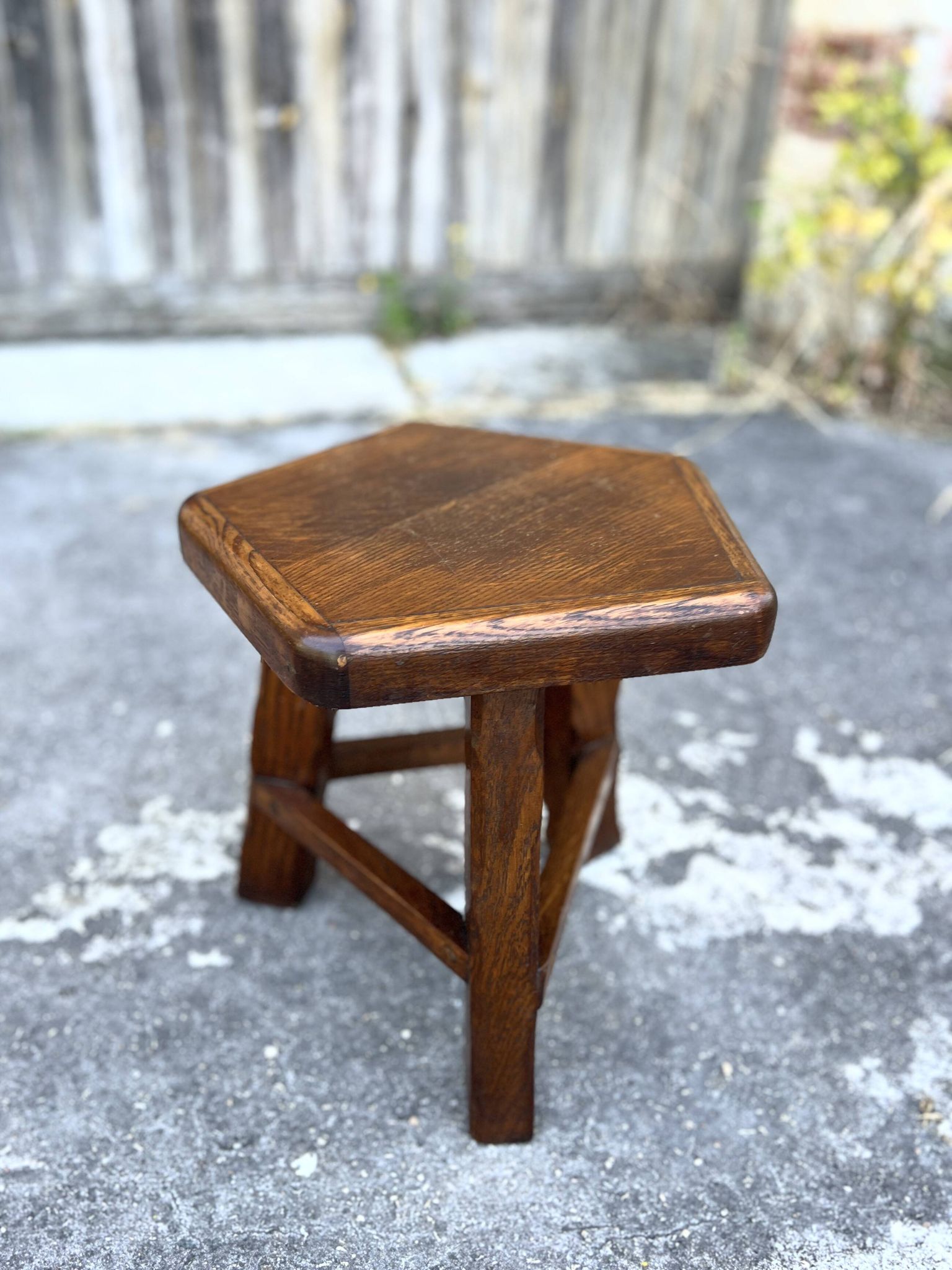Vintage Brutalist Solid Wood Low Stool