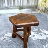 Vintage Solid Wood Brutalist Low Stool