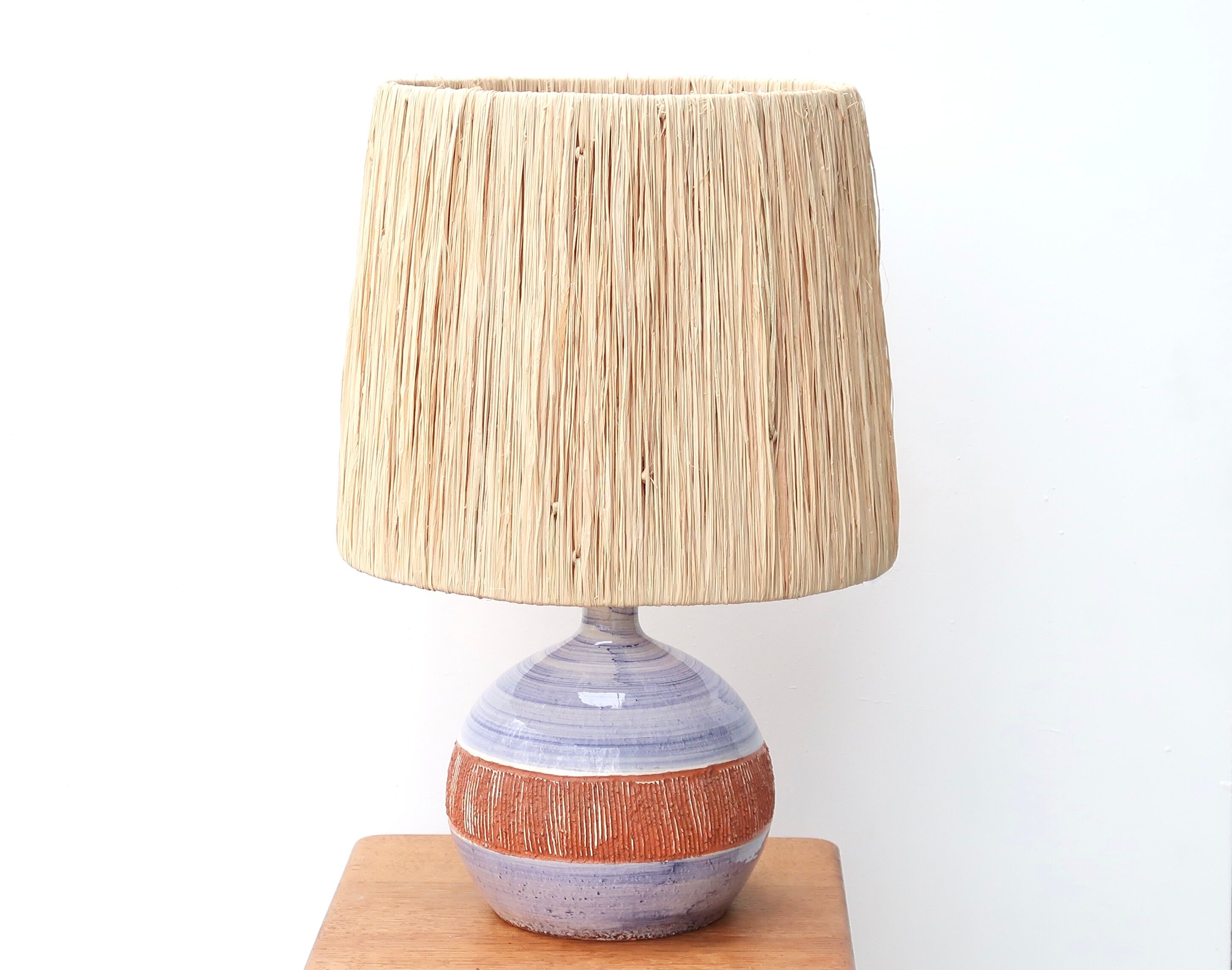 Ceramic lamp by Christian Muratore, raffia shade