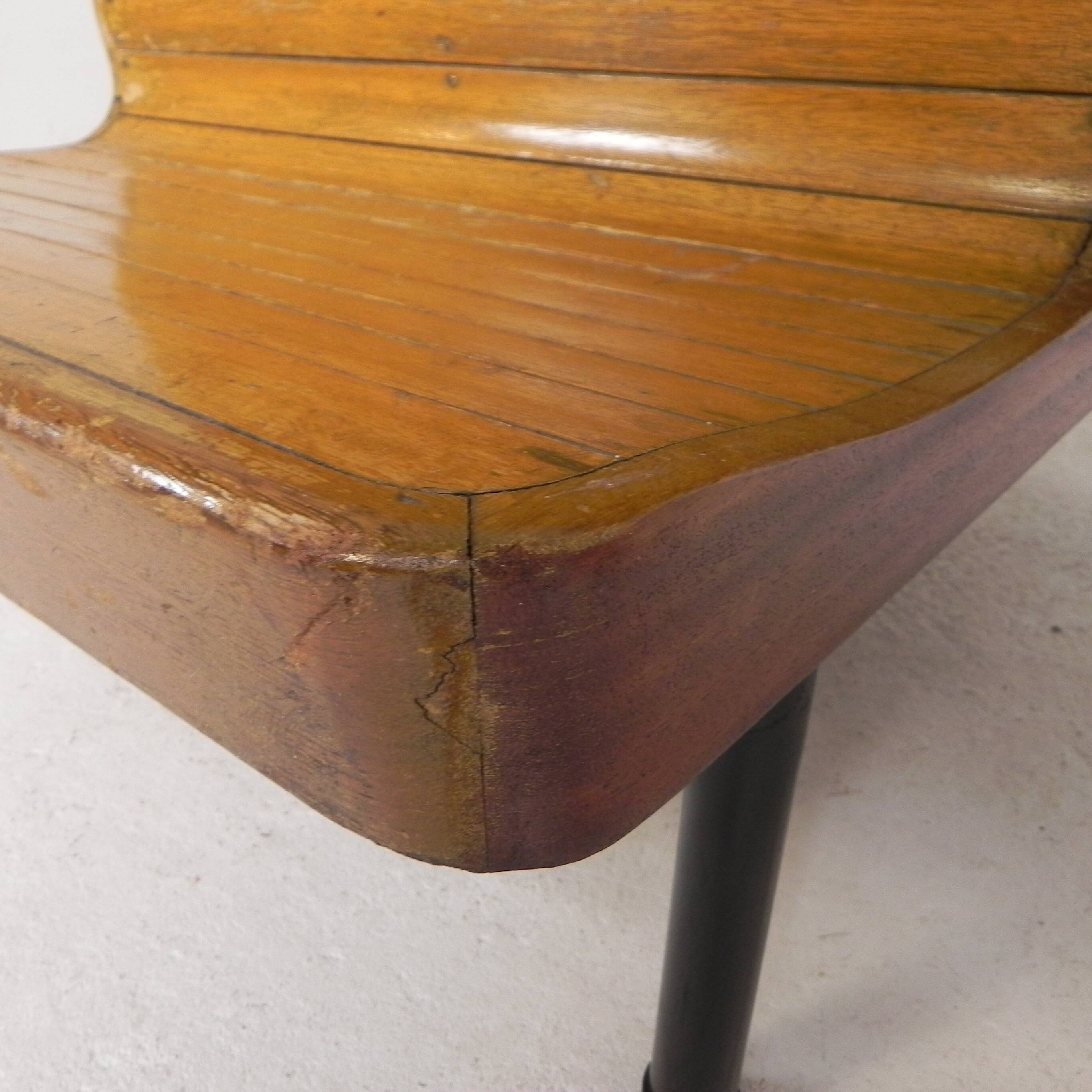 Banc de train en teck double face, années 1930
