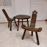 Coffee set coffee table and tripod low chairs - Spanish brutalist design - 1950s