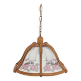 Art Nouveau style chandelier in wood and glass from the 1970s