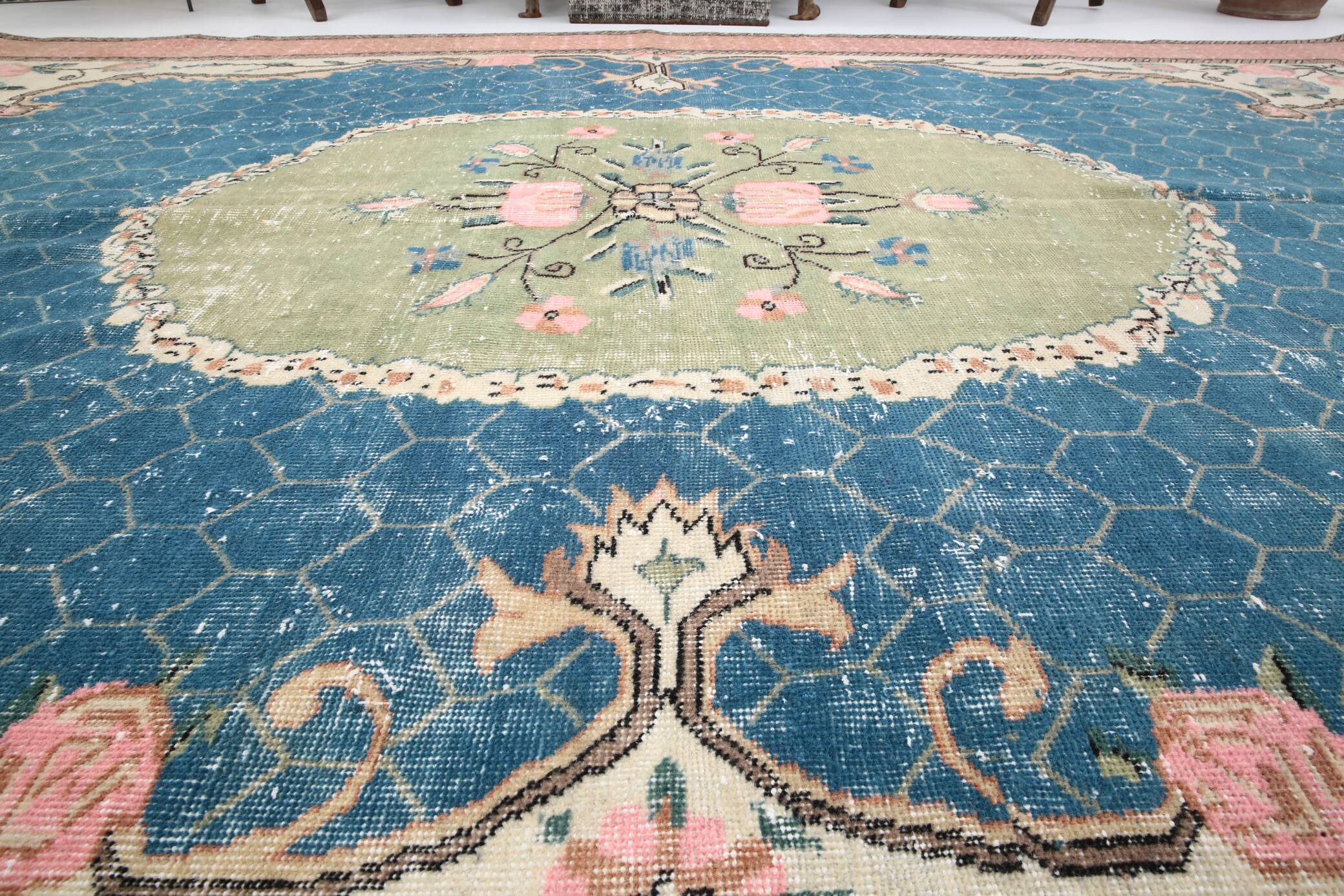 7x10 Blue & Green Handmade Turkish Vintage Rug, 211x320 Cm SK4996